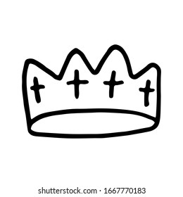 Crown logo graffiti icon. Black icon isolated on white background. Doodle vector illustration. Queen royal princess symbol. Outline design for drawing greeting cards, promotional items for girl,women.