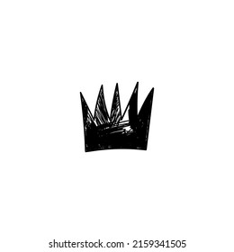 Crown logo graffiti icon  Black icon isolated white background  Doodle vector illustration  Queen royal princess symbol  Outline design for drawing greeting cards  promotional items for girl women 