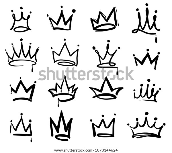 Crown logo graffiti icon. Black
elements isolated on white background. Vector illustration.
