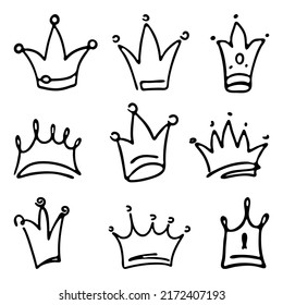 Crown logo graffiti icon Set. Black outline elements isolated on white background. Vector illustration.