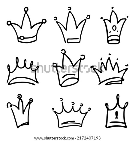 Crown logo graffiti icon Set. Black outline elements isolated on white background. Vector illustration.