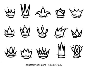 Crown logo hand drawn icon  Black doodle elements isolated white background  Vector illustration 