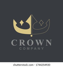 Crown logo icon design template with golden vintage shape. Symbol of royal and jewelry king, queen, princess. Modern line gold vector element illustration for brand company, hotel, fashion clothing