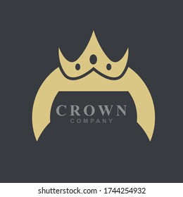 Plantilla de diseño de icono del logotipo de la corona con forma de vintage dorada. Símbolo de rey y de joyería rey, reina, princesa. Ilustración de elementos vectores de oro de línea moderna para marca, hotel, ropa de moda