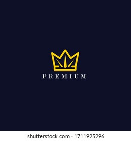 Crown logo icon illustration line stripes style Premium Vector