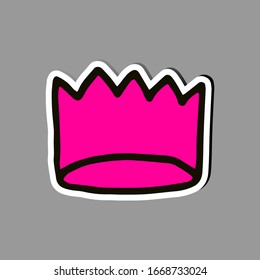 Icono del logo de la corona. Icono rosa aislado en fondo gris. Ilustración vectorial de Doodle. Símbolo de la reina princesa real. Artículos promocionales para niñas y mujeres. Estilo de caricatura.