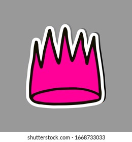 Icono del logo de la corona. Icono rosa aislado en fondo gris. Ilustración vectorial de Doodle. Símbolo de la reina princesa real. Artículos promocionales para niñas y mujeres. Estilo de caricatura.