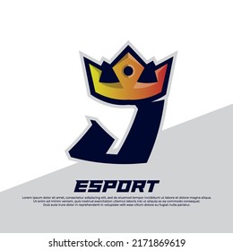 Crown logo with letter J design template, gamer style isolated on white background, king icon