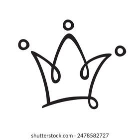 Crown logo line icon. Black elements isolated on white background.  Hand drawn graffiti royal crown. Vector illustration. Isolated on white background. 