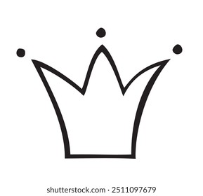 Crown logo line icon. Black elements isolated on white background.  Hand drawn graffiti royal crown. Vector illustration. Isolated on white background. 