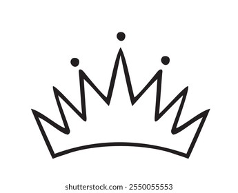 Crown logo line icon. Black elements isolated on white background.  Hand drawn graffiti royal crown. Vector illustration. Isolated on white background. 