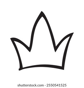 Crown logo line icon. Black elements isolated on white background.  Hand drawn graffiti royal crown. Vector illustration. Isolated on white background. 