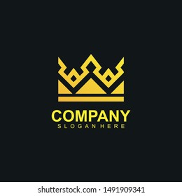 Crown Logo With Luxury, Gold Colour Isolated In Black Background. Line Crown Logo. Line Crown Icon. Vector Illustration