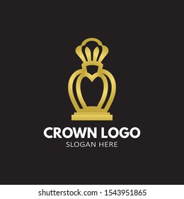 Crown Logo With Luxury, Gold Colour Isolated In Black Background. Elegant queen or king crowns.Royal imperial coronation symbols