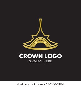 Crown Logo With Luxury, Gold Colour Isolated In Black Background. Elegant queen or king crowns.Royal imperial coronation symbols