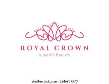 crown logo monoline beauty salon, boutique icon line art design concept | vector graphic illustration