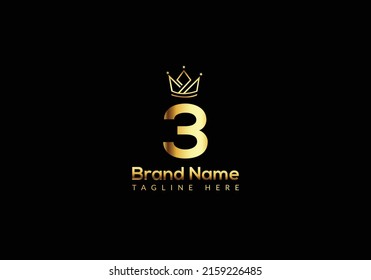 Crown Logo On Letter 3 Template. Crown Logo On 3 Letter, Initial Crown Sign Concept Template