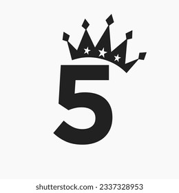 Crown Logo On Letter 5 Luxury Symbol. Crown Logotype Template