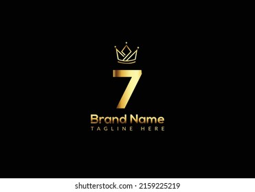 Crown Logo On Letter 7 Template. Crown Logo On 7 Letter, Initial Crown Sign Concept Template