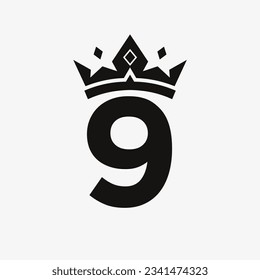 Crown Logo on Letter 9 Vector Template for Beauty, Fashion, Elegant, Luxury Sign
