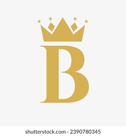 Crown Logo On Letter B with Star Icon. Crown Symbol Template