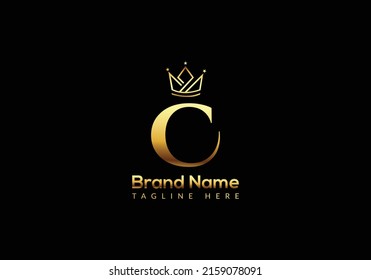 Crown Logo On Letter C Template. Crown Logo On C Letter, Initial Crown Sign Concept Template