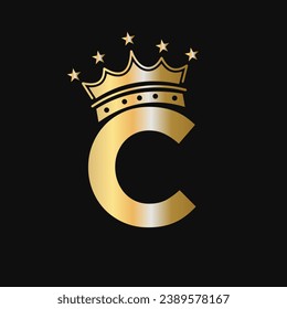 Logo De La Corona En La Letra C Con Icono De Estrella. Plantilla de vectores de símbolos de lujo