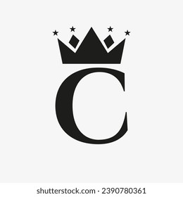 Crown Logo On Letter C with Star Icon. Crown Symbol Template