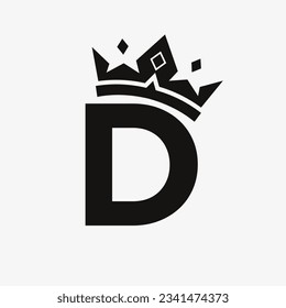 Crown Logo on Letter D Vector Template for Beauty, Fashion, Elegant, Luxury Sign