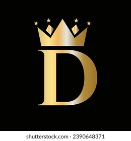 Logotipo de corona en la letra D con icono de estrella. Plantilla de símbolo de la corona