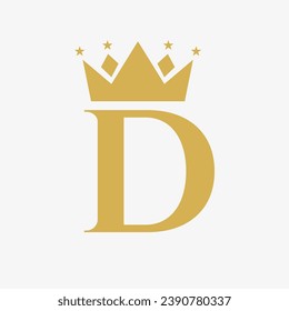 Logotipo de corona en la letra D con icono de estrella. Plantilla de símbolo de la corona