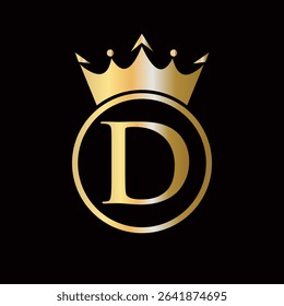 Crown Logo On Letter D Concept With Crown Icon Vector Template For Beauty, Jewelry, Fashion, Elegant Symbol