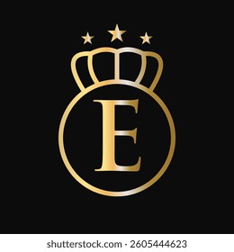 Crown Logo On Letter E For Fashion, Elegance, Beauty, Jewelry and Boutique Symbol