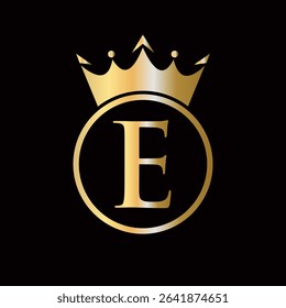 Crown Logo On Letter E Concept With Crown Icon Vector Template For Beauty, Jewelry, Fashion, Elegant Symbol