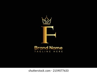 Crown Logo On Letter F Template. Crown Logo On F Letter, Initial Crown Sign Concept Template