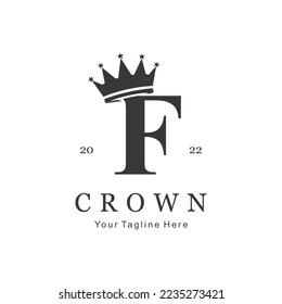 Crown Logo On Letter F Template. Crown Logo On F Letter, Initial Crown Sign Concept Template