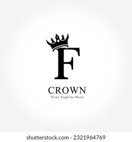 Crown Logo On Letter F Template. Crown Logo On F Letter, Initial Crown Sign Concept Template