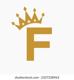 Crown Logo On Letter F Luxury Symbol. Crown Logotype Template