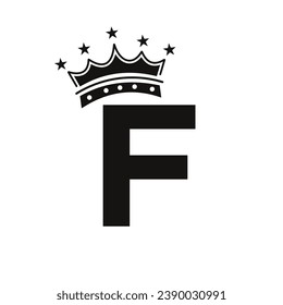 Crown Logo On Letter F With Star Icon. Luxury Symbol Vector Template