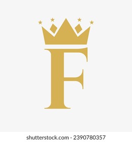 Crown Logo On Letter F with Star Icon. Crown Symbol Template