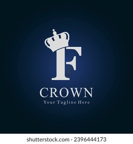 Crown Logo On Letter F Template. Crown Logo On F Letter, Initial Crown Sign Concept Template