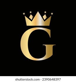 Crown Logo On Letter G with Star Icon. Crown Symbol Template