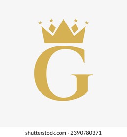 Logotipo de corona en la letra G con icono de estrella. Plantilla de símbolo de la corona