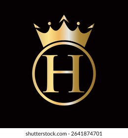 Crown Logo On Letter H Concept With Crown Icon Vector Template For Beauty, Jewelry, Fashion, Elegant Symbol