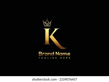 Crown Logo On Letter K Template. Crown Logo On K Letter, Initial Crown Sign Concept Template