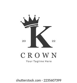 Crown Logo On Letter K Template. Crown Logo On K Letter, Initial Crown Sign Concept Template