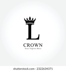 Crown Logo On Letter L Template. Crown Logo On L Letter, Initial Crown Sign Concept Template