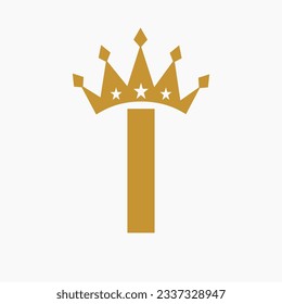 Crown Logo On Letter I Luxury Symbol. Crown Logotype Template