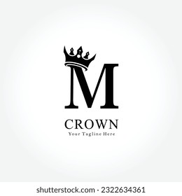 Crown Logo On Letter M Template. Crown Logo On M Letter, Initial Crown Sign Concept Template