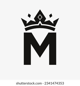 Crown Logo on Letter M Vector Template for Beauty, Fashion, Elegant, Luxury Sign